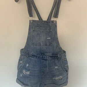 Vanilla Star medium-wash ripped Jean shortalls